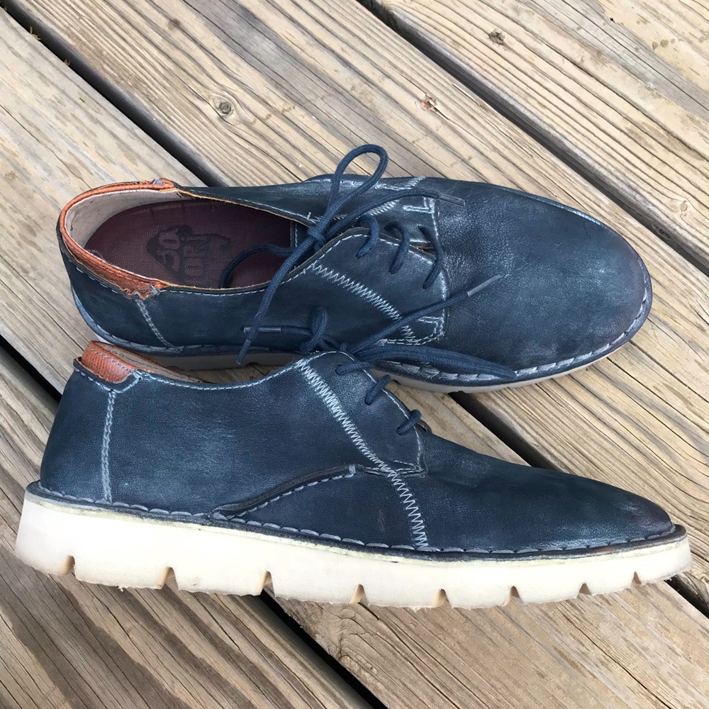 Roan by BedStu Heaton Distressed Blue Leather Lace-up Oxford Sneaker